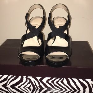 Platform paten leather wedge heels